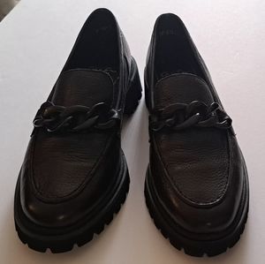 ara Women's Kiana Black Leather Chain Top Loafers